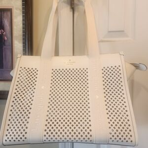 Kate Spade Cream Leather Ribbon Perforated Tote Bag NWT